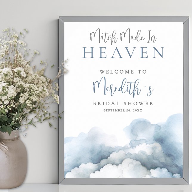 Affiche Pancarte de bienvenue pour une douche de nuptiale  (Match Made In Heaven Bridal Shower Welcome Sign)
