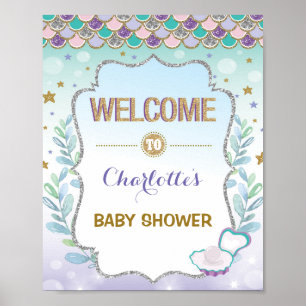 Affiche Pancarte de bienvenue sirène Baby Shower Décoratio