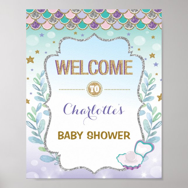 Affiche Pancarte de bienvenue sirène Baby Shower Décoratio (Devant)