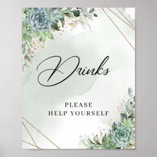 Affiche Pancarte de boissons au cadre doré eucalyptus plan