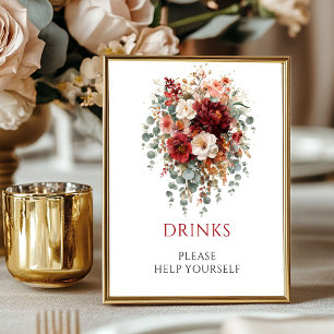 Affiche Pancarte de boissons florales Boho Bourgogne 8x10
