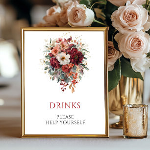 Affiche Pancarte de boissons florales d'automne 8x10 pour