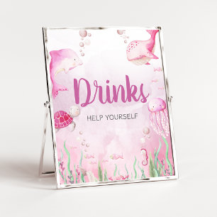 Affiche Pancarte de boissons pour Baby Shower Rose sous la