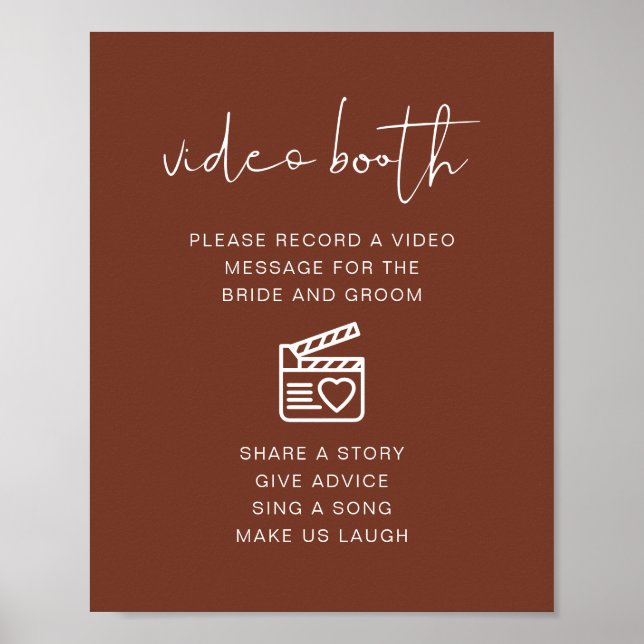 Affiche Pancarte de Booth Vidéo de Mariage en Terracotta C (Devant)