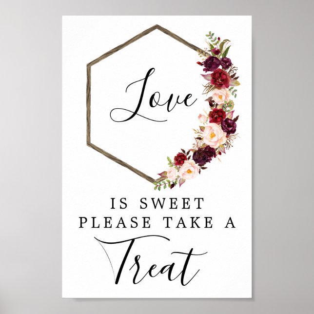 Affiche Pancarte de cadeaux Boho Bourgogne Love Is Sweet (Devant)