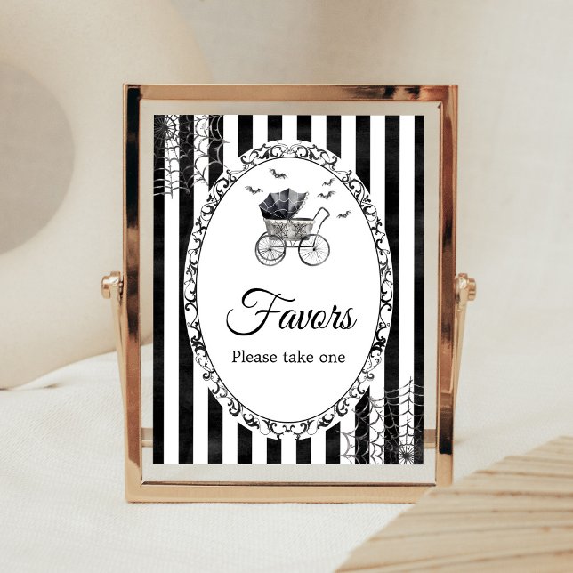 Affiche Pancarte de cadeaux de bébé gothique Halloween (Gothic Carriage Bats Baby Shower Favors Sign)