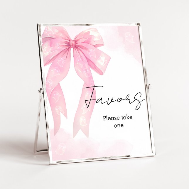 Affiche Pancarte de cadeaux de douche Bébé arc rose (Girl Coquette Halloween Baby Shower Favors SIgn)