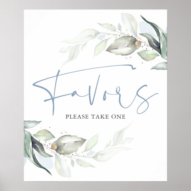 Affiche Pancarte de cadeaux de Dusty Blue Greenery et feui (Devant)