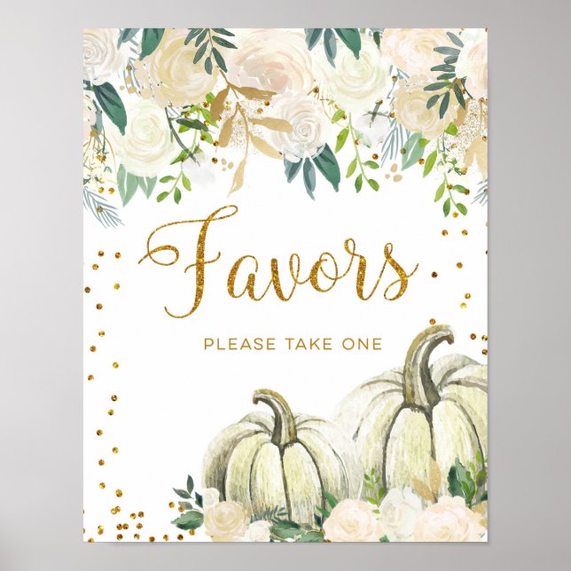 Affiche Pancarte de cadeaux de fête de citrouille blanche  (Devant)