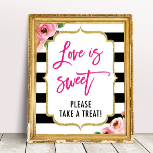 Affiche Pancarte de cadeaux de mariage floral doux de l'am