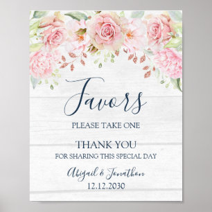Affiche Pancarte de cadeaux de mariage florale rose rustiq