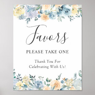 Affiche Pancarte de cadeaux de mariage floraux bleus pouss