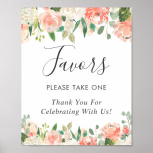 Affiche Pancarte de cadeaux de mariage floraux rose corail