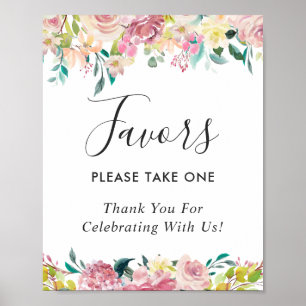 Affiche Pancarte de cadeaux de mariage floraux rose pastel