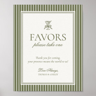 Affiche Pancarte de cadeaux de mariage rayée verte Martini