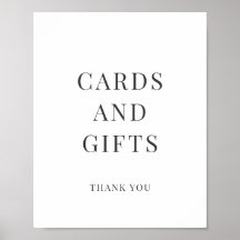 Pancarte de cadeaux minimalistes pour la douche de