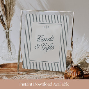 Affiche Pancarte de cartes de mariage et cadeaux à rayures