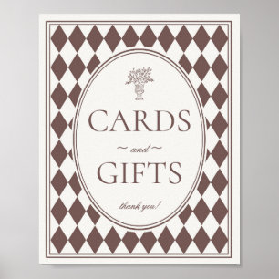 Affiche Pancarte de cartes et cadeaux à carreaux arlequin