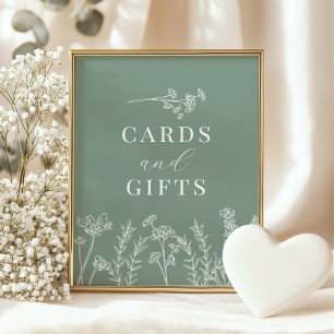 Affiche Pancarte de cartes et cadeaux de douche aux fleurs