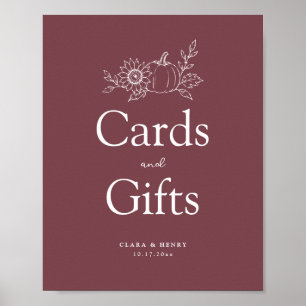 Affiche Pancarte de cartes et cadeaux de mariage citrouill