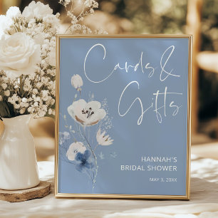 Affiche Pancarte de cartes et cadeaux de mariage floral bl