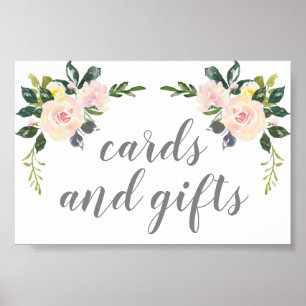 Affiche Pancarte de cartes et cadeaux de mariage Floral Bl