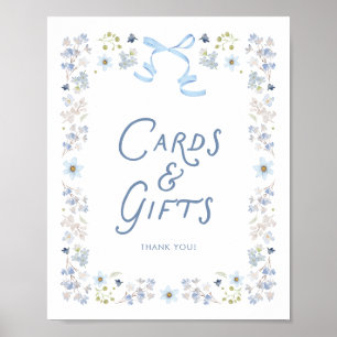 Affiche Pancarte de cartes et cadeaux de mariage floral bl