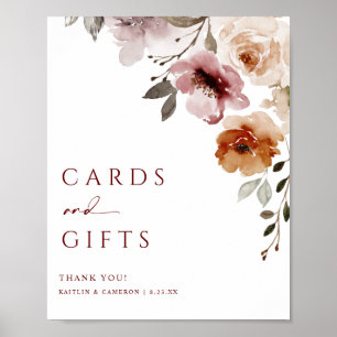 Affiche Pancarte de cartes et cadeaux de mariage floraux e