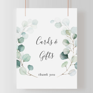 Affiche Pancarte de cartes et cadeaux d'eucalyptus vert d'