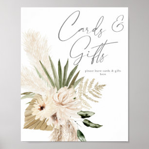 Affiche Pancarte de cartes et cadeaux floraux beige et pam