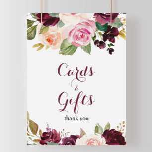 Affiche Pancarte de cartes et cadeaux floraux bordeaux ave