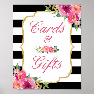 Affiche Pancarte de cartes et cadeaux Fuchsia Floral Bande