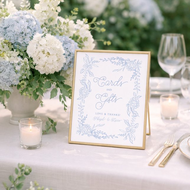 Affiche Pancarte de cartes et cadeaux Hydrangea Bleu Franç (Créateur téléchargé)