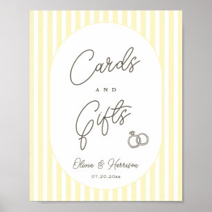 Affiche Pancarte de cartes et de cadeaux rayés jaune doux