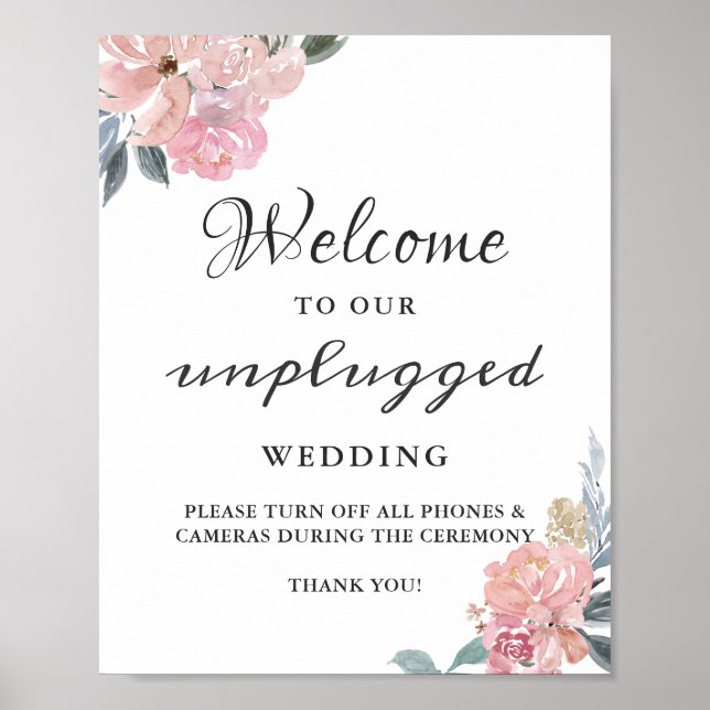 Affiche Pancarte de cérémonie de mariage débranchée Fleurs (Devant)