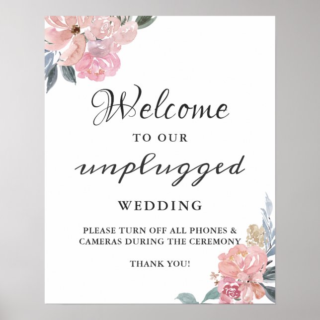 Affiche Pancarte de cérémonie de mariage débranchée Fleurs (Devant)
