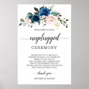 Affiche Pancarte de cérémonie de mariage fleurie Blue Blus