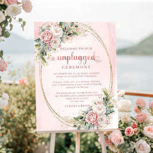 Affiche Pancarte de cérémonie débranchée florale rose pous