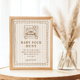 Affiche Pancarte de chasse aux chaussettes de bébé avec un