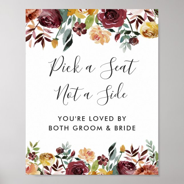 Affiche Pancarte de choix de siège de cérémonie de mariage (Devant)