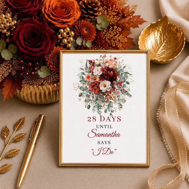 Affiche Pancarte de compte à rebours pour une baby shower  (Copper floral boho bridal shower countdown sign

)