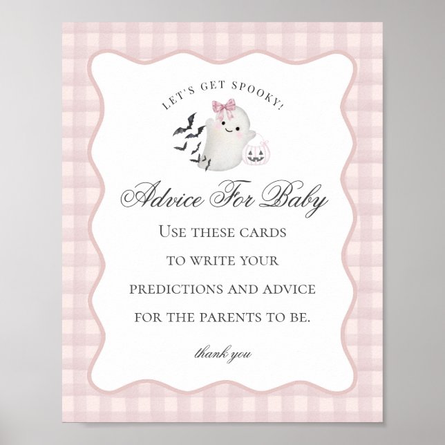 Affiche Pancarte de conseils pour bébé fantôme pastel rose (Devant)