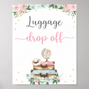 Affiche Pancarte de dépôt de bagages de mariage floral de 