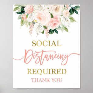 Affiche Pancarte de distanciation sociale à motif floral d