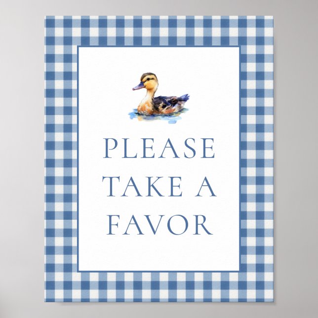 Affiche Pancarte de faveur de douche bébé Canard Gingham B (Devant)