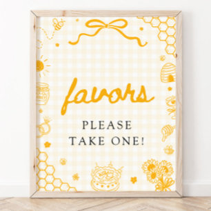Affiche Pancarte de faveurs abeille à miel à carreaux jaun