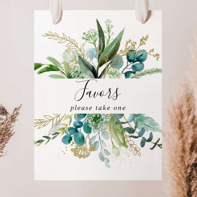 Affiche Pancarte de Faveurs Florale Dorée avec Feuillage T (Créateur téléchargé)