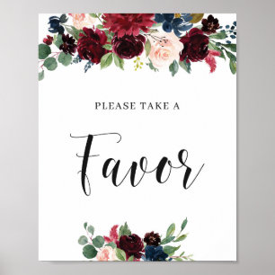 Affiche Pancarte de Faveurs Florales Bohème Rose Bourgogne