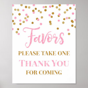 Affiche Pancarte de Favors Baby Shower Confetti Or Rose