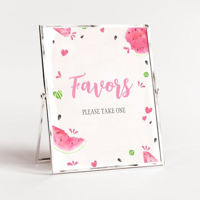 Affiche Pancarte de Favors pour Baby Shower Fille Pastèque (Sweet Little Baby Shower Favors Sign)